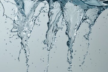 Glimmering Water Splatters on a Clean White Background with Rhythmic Movements