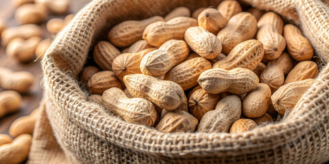 Fototapeta premium Close-up of fresh and crunchy peanuts in a bag, peanuts, snack, food, nuts, healthy, roasted, protein, delicious