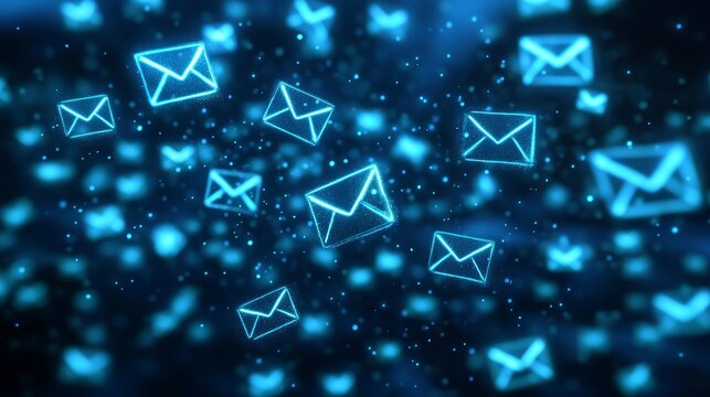 Blue Glowing Email Icons Abstract Background