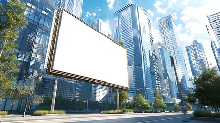 Blank Billboard Mockup in Cityscape with Skyscrapers