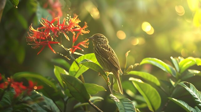 A striped spiderhunter sparrow in its native setting