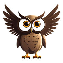 Obraz premium Cartoon Owl with Big Eyes and Spread Wings
