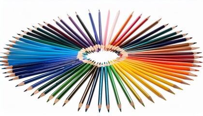 Set of Colorful Pencils Arranged in a Circle Isolated on White Background, Clipping Path, Full Depth of Field