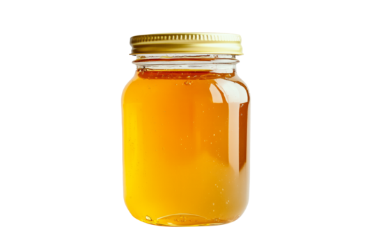 Natural honey in a jar that highlights honeycomb isolated on white transparent background, ideal for food lovers and health conscious themes
