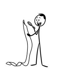 a man using a magnifying glass looking for something in a very long note