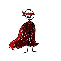 superhero with a red cape and face mask, with both hands on his hips