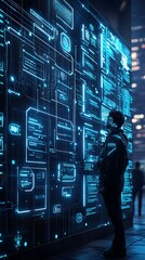 50. AI-powered urban environment, futuristic city, innovative technology, holographic displays