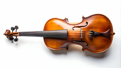 Fototapeta premium Brown classic violin with neck overlay on white background, violin, brown, classic, musical instrument, strings