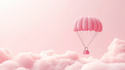 Fototapeta premium A Box flying on a parachute with pink cloud,vector illustration of package flying down from sky and cloud with parachute, concept for delivery service,shopping online,air delivery service.