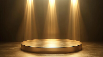 スポットライトに照らされた金色の円形ステージ