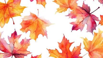 Obraz premium Watercolor collection of autumn maple leaves and red,yellow,Hand drawn nature design elements isolated on white background,Hand paint,Perfect for creating cards, design,copy space.