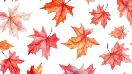 Fototapeta premium Watercolor collection of autumn maple leaves and red,yellow,Hand drawn nature design elements isolated on white background,Hand paint,Perfect for creating cards, design,copy space.