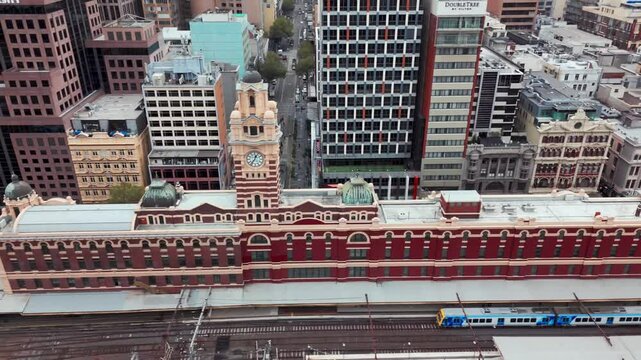 4k aerial footage all along the Flinders train station