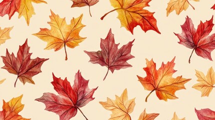 Obraz premium Watercolor collection of autumn maple leaves and red,yellow,Hand drawn nature design elements isolated on white background,Hand paint,Perfect for creating cards, design,copy space.