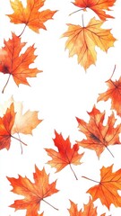 Watercolor collection of autumn maple leaves and red,yellow,Hand drawn nature design elements isolated on white background,Hand paint,Perfect for creating cards, design,copy space.
