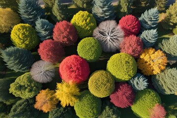 Vibrant Aerial View of Stunning Seasonal Tree Colors in Nature Landscape Graphics