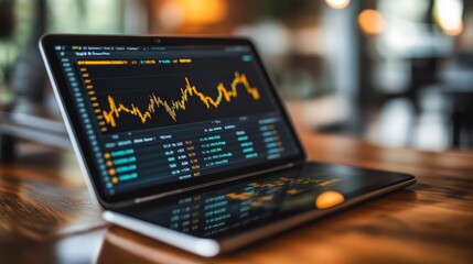 Stock Market Analysis on Laptop Screen with Blurred Background