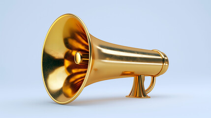 Metallic Gold Megaphone on White Background