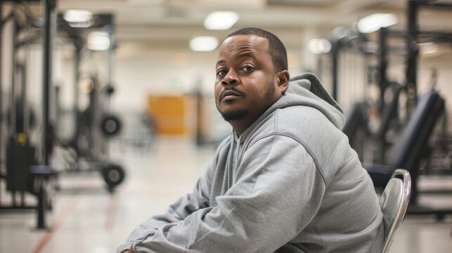 Portrait of a Serious African American Man in Sportswear at the Gym. Contemplative Mood.