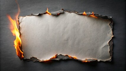 Gray rectangle paper with fire damaged at black background for your presentation or design