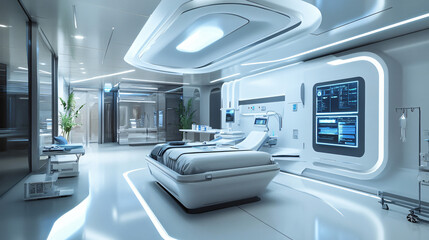 Fototapeta premium A modern high-tech hospital with advanced facilities and a clean design.
