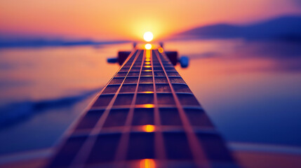Guitar Strings Reflecting a Golden Sunset