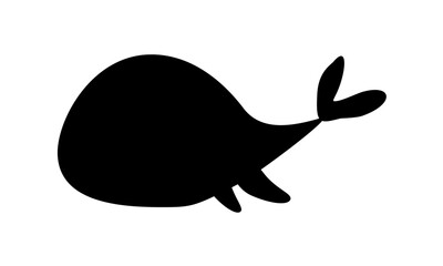 Black silhouette sleeping character whale, sea animal. Vector cartoon illustration, icon