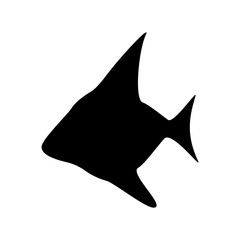 Black silhouette tropical triangle fish. Vector illustration, icon