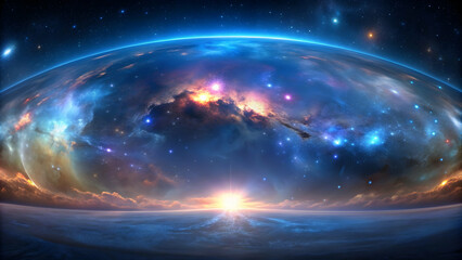 Obraz premium Equirectangular projection of a space background with nebula and stars, perfect for renders or VR environments