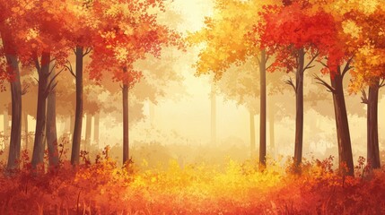 Vibrant Autumn Woodland Landscape with Golden Sunlight