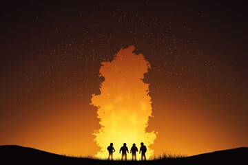 A close-up of a forest fire, with bright orange flames consuming trees and dark smoke billowing.. Beautiful simple AI generated image