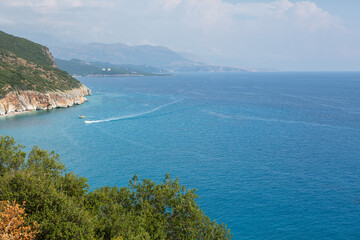 Very beautiful landscape with the Adriatic Sea on the coast of Albania near Gjipe beach. The turquoise sea.