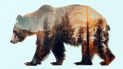Fototapeta premium Bear and Forest Fusion in Double Exposure Art