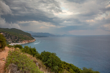 Fototapeta premium Very beautiful landscape with the Adriatic Sea on the coast of Albania near Gjipe beach. The turquoise sea.