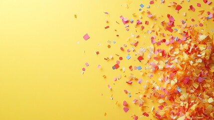 Colorful confetti on an orange background.