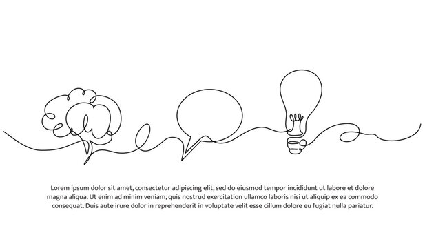Continuous one line design of ideas in communication. Minimalist style vector illustration on white background.