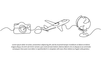 Continuous one line design of travel photos around the world. Minimalist style vector illustration on white background.