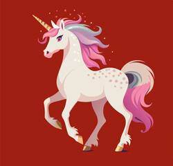 Beautiful white unicorn prancing with pink mane and tail