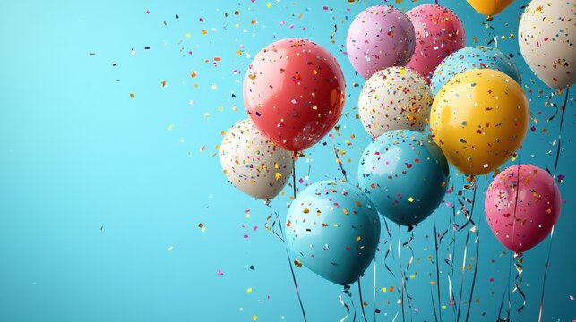 vibrant balloons, confetti, and streamers create a festive banner design ideal for commemorating a special occasion