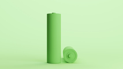 Battery aa size battery power voltage energy rechargeable electrical green monochrome pale mint green background 3d illustration render digital rendering	
