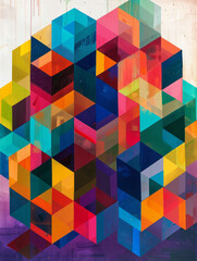 vibrant and intricate geometric design featuring a series of cubes arranged in an isometric pattern