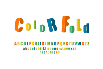 Colorful fold font and number.  Type, typography letter latin font.  modern  style alphabet for headline, text. Vector illustration