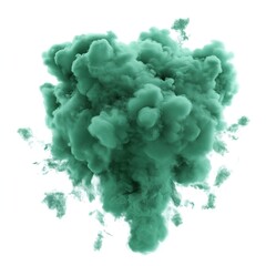 Color burst, colorful green smoke powder explosion. Coloured fluid ink particles in slow motion. Isolated on white.
