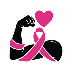 Breast Cancer Awareness Ribbon with Strong Arm and Heart