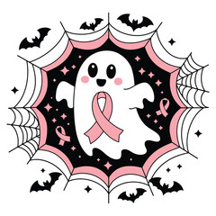 Ghost with Pink Ribbon in Halloween Web Illustration