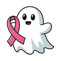 Friendly Ghost Holding a Pink Awareness Ribbon