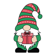Gnome Holding A Wrapped Christmas Present Illustration
