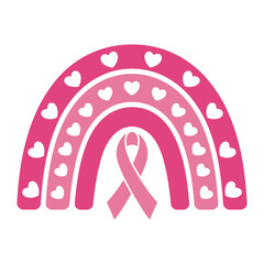 Pink ribbon and heart rainbow breast cancer awareness illustration