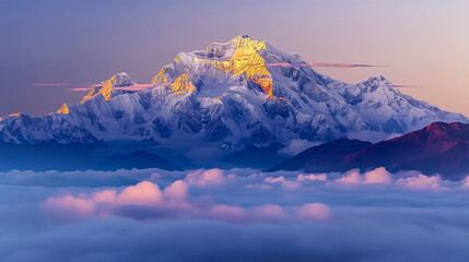 Sunrise Over Snow-Capped Mountain with Clouds