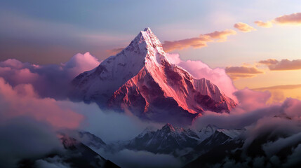 Sunrise Over Snow-Capped Mountain with Clouds